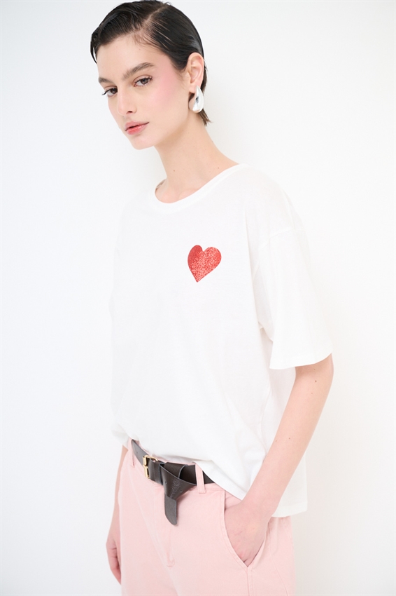 T-SHIRT OVER STAMPA CARTA DT. BIANCO