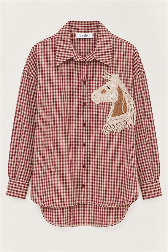 CAMICIA OVER QUADRETTO+RICAMO CAVALLO