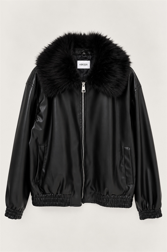 BOMBER ECOPELLE CON COLLO PELLICCIA