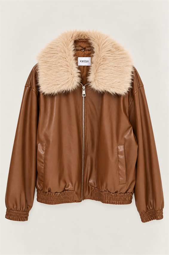 BOMBER ECOPELLE CON COLLO PELLICCIA