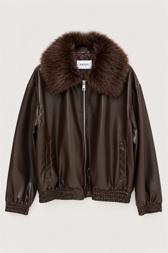 BOMBER ECOPELLE CON COLLO PELLICCIA