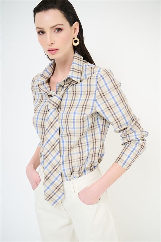 CAMICIA SLIM A FANTASIA CON CRAVATTA QUADRATO