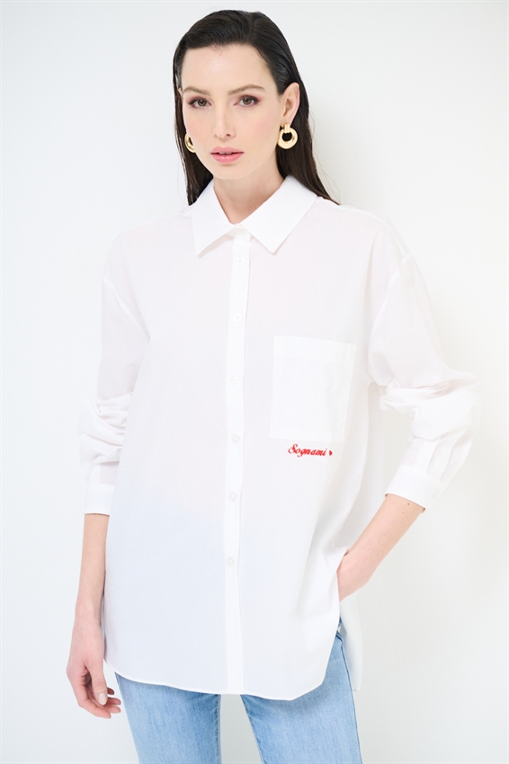 CAMICIA CON TASCHINO E RICAMO SOGNAMI SUL DAV. PANNA