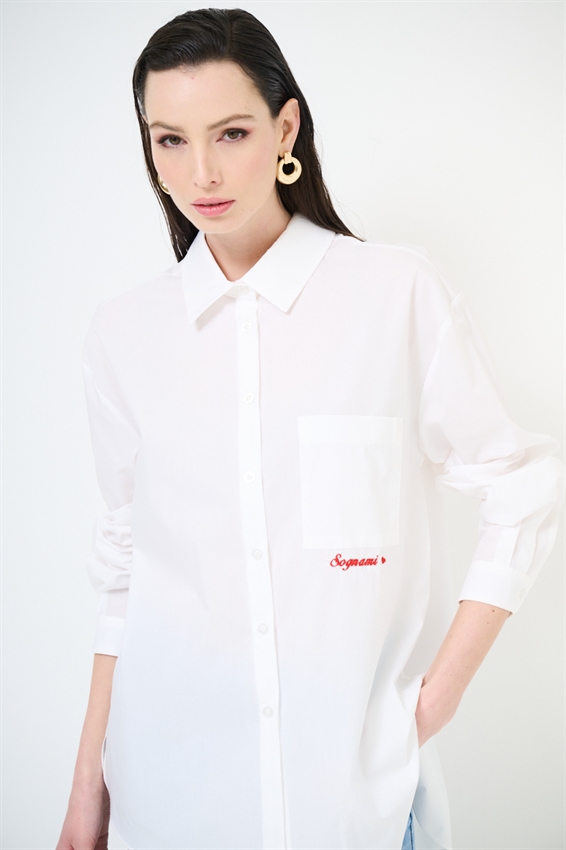CAMICIA CON TASCHINO E RICAMO SOGNAMI SUL DAV. PANNA