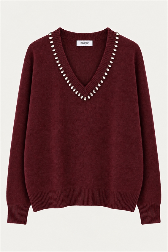 MAGLIA SCOLLO V STRASS LANA CASHMERE