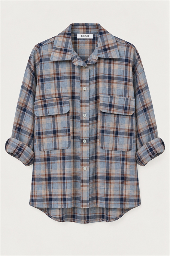 CAMICIA OVER CHECK CON TASCHE