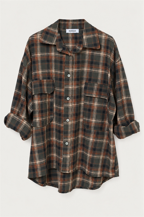 CAMICIA OVER CHECK CON TASCHE