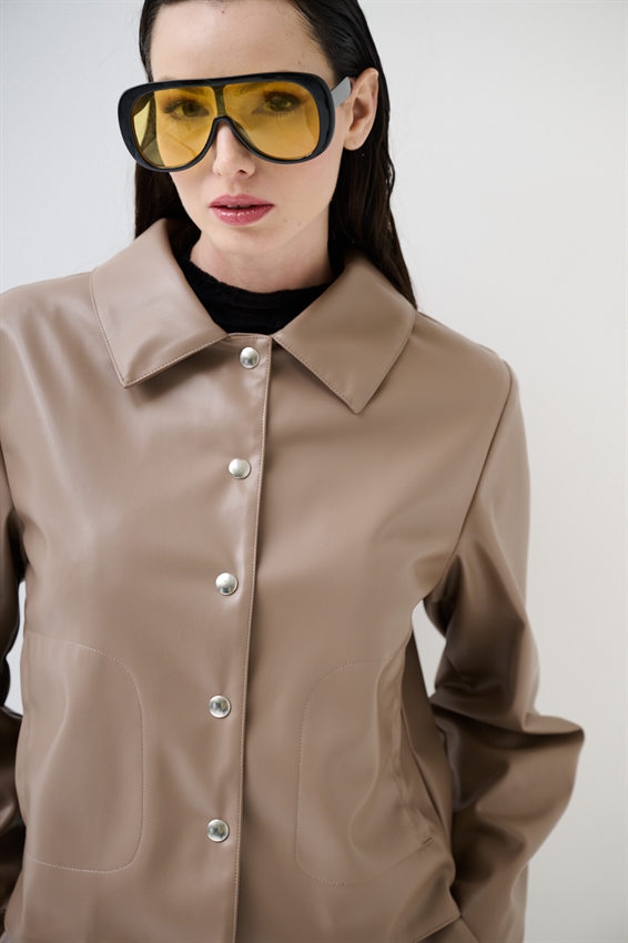 GIACCA/CAMICIA ECOPELLE CON AUTOMATICI TAUPE