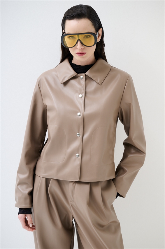 GIACCA/CAMICIA ECOPELLE CON AUTOMATICI TAUPE