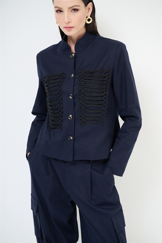 GIACCA CAVALLERIZZA CON APPL. RICAMI NERI BLU