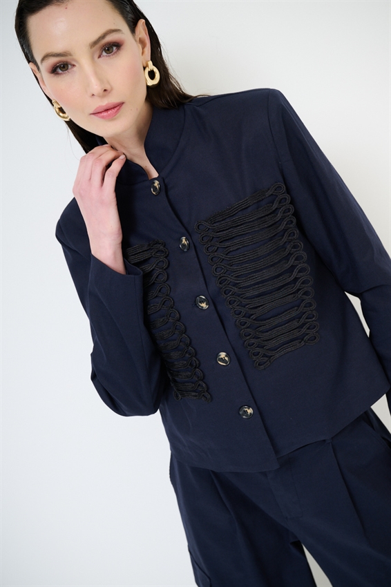 GIACCA CAVALLERIZZA CON APPL. RICAMI NERI BLU