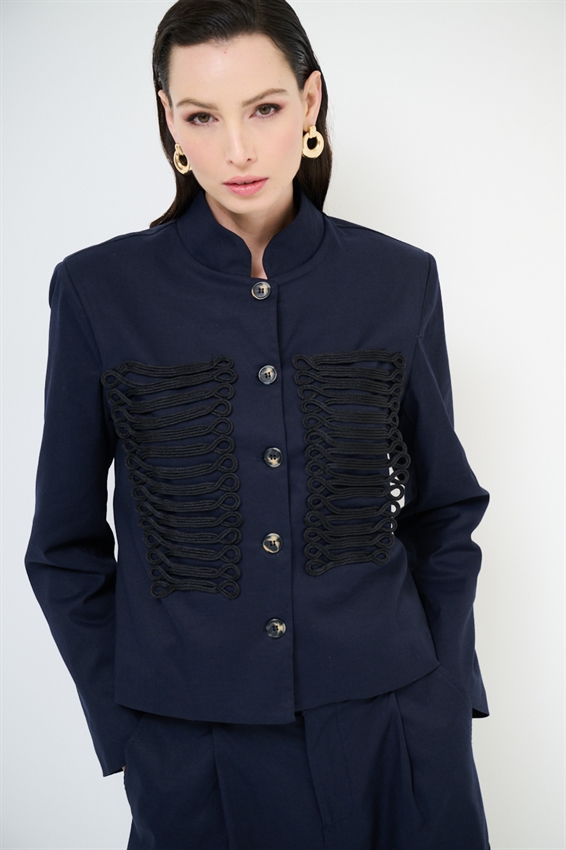 GIACCA CAVALLERIZZA CON APPL. RICAMI NERI BLU