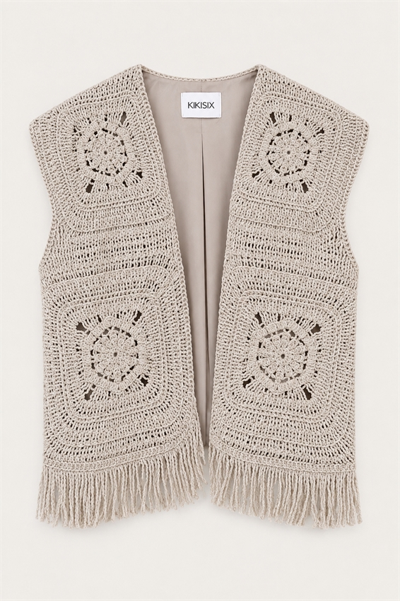 GILET APERTO MACRAME CON FRANGE