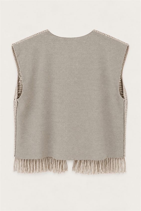 GILET APERTO MACRAME CON FRANGE