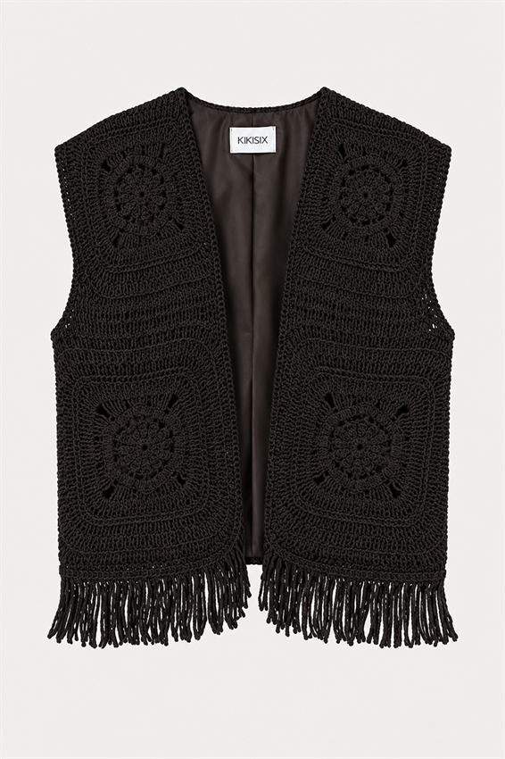 GILET APERTO MACRAME CON FRANGE
