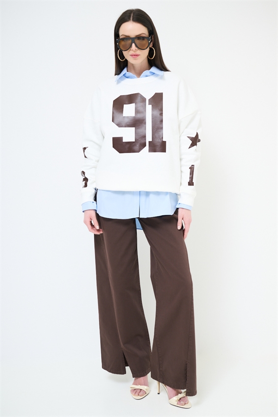 FELPA OVER STAMPA 91 GLOW IN THE DARK PANNA