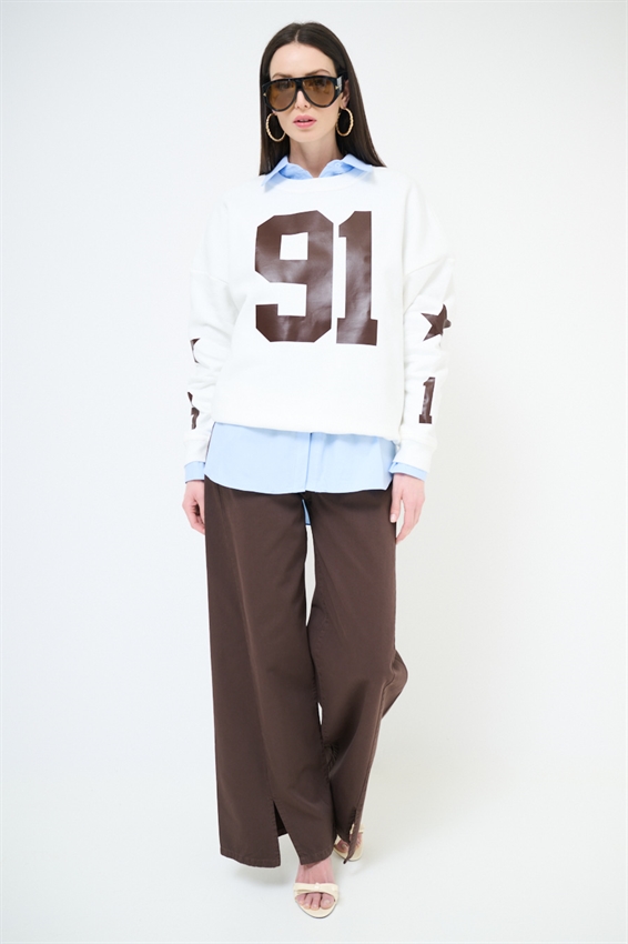 FELPA OVER STAMPA 91 GLOW IN THE DARK PANNA