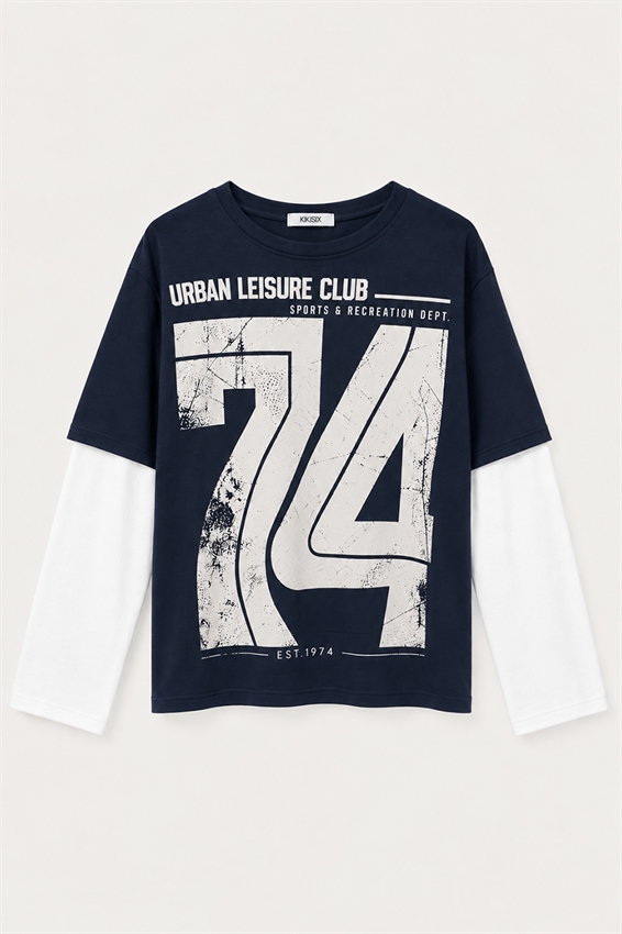 T-SHIRT OVER MANICA A CONTRASTO STAMPA 76