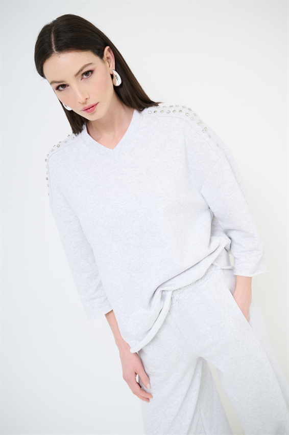 FELPA OVER MEZZA MANICA CON APPLICAZIONI SPALLA GRIGIO