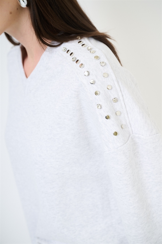 FELPA OVER MEZZA MANICA CON APPLICAZIONI SPALLA GRIGIO