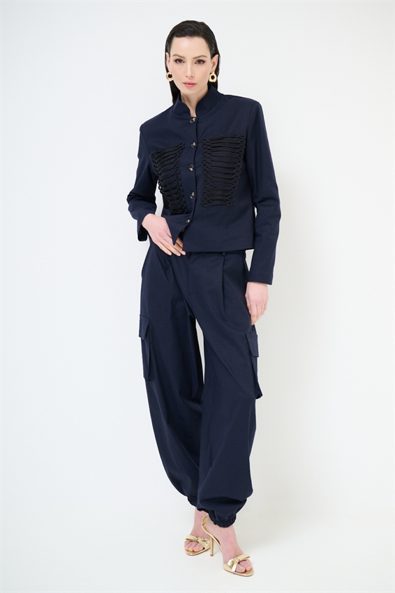 PANTALONE CARGO IN GABARDINA BLU