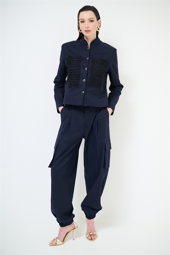 PANTALONE CARGO IN GABARDINA BLU