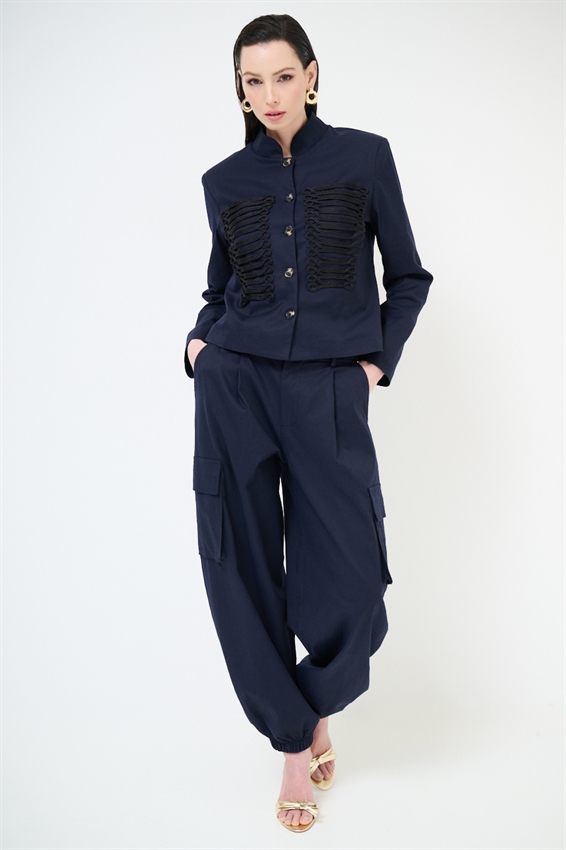 PANTALONE CARGO IN GABARDINA BLU