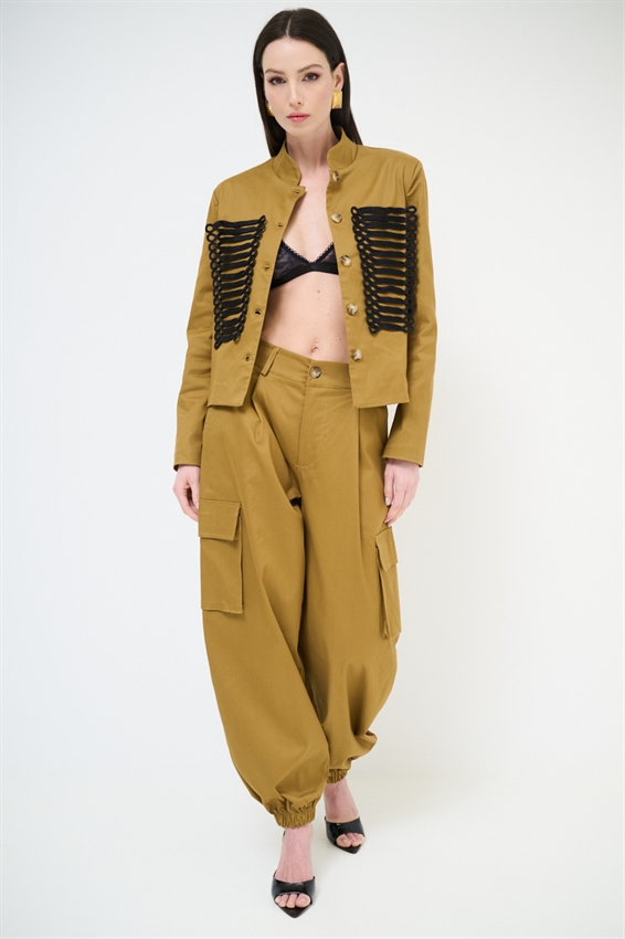 PANTALONE CARGO IN GABARDINA CAMMELLO