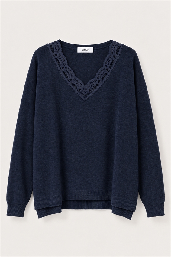 MAGLIA SCOLLO A V OVER CON PIZZO
