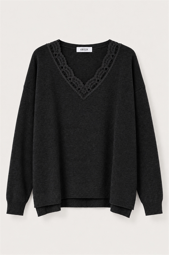 MAGLIA SCOLLO A V OVER CON PIZZO