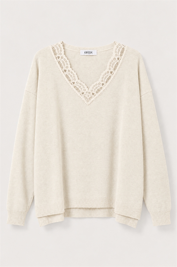 MAGLIA SCOLLO A V OVER CON PIZZO