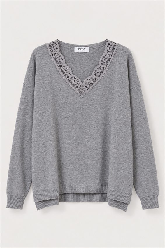 MAGLIA SCOLLO A V OVER CON PIZZO