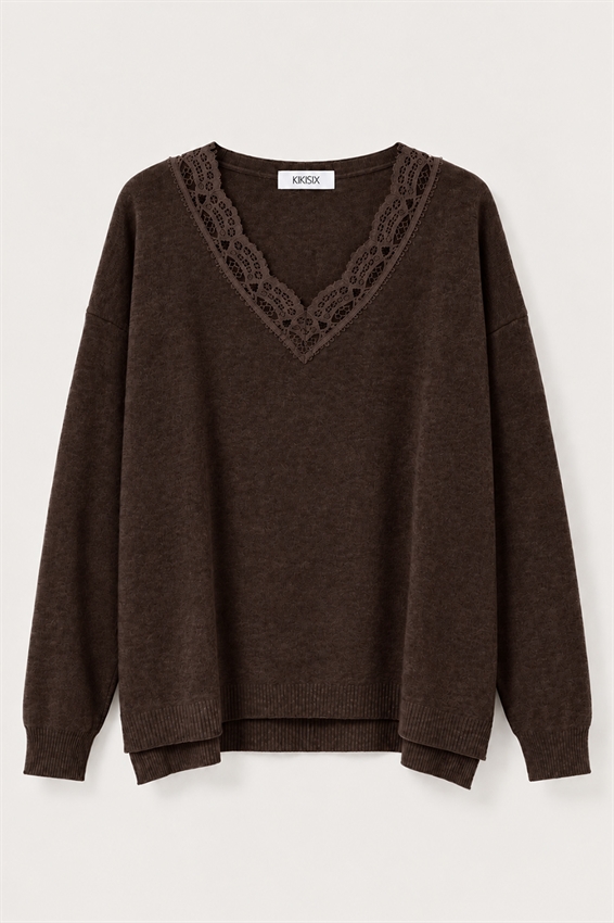MAGLIA SCOLLO A V OVER CON PIZZO
