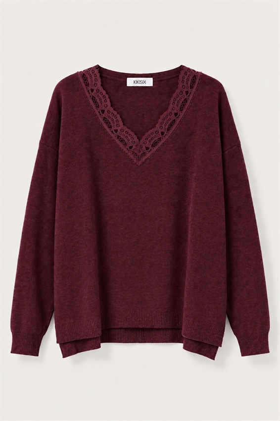 MAGLIA SCOLLO A V OVER CON PIZZO