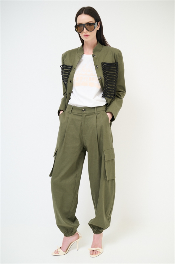 PANTALONE CARGO IN GABARDINA VERDE MILITARE