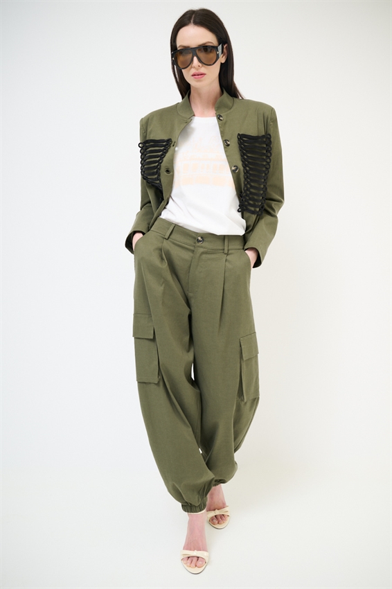 PANTALONE CARGO IN GABARDINA VERDE MILITARE