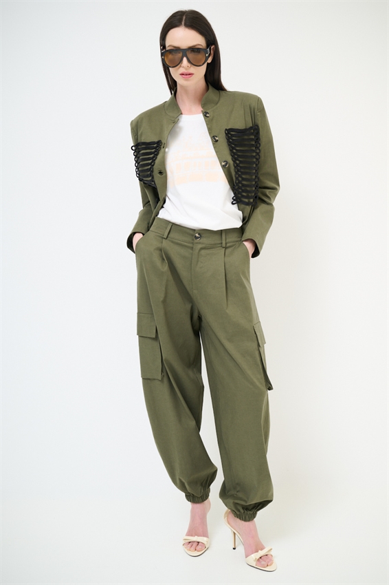 PANTALONE CARGO IN GABARDINA VERDE MILITARE