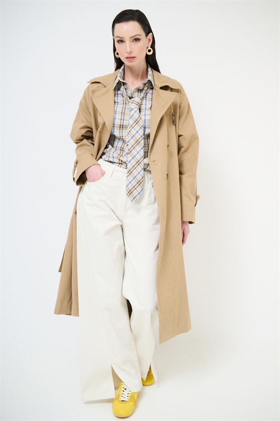 PANTALONE DRITTO CON SPACCHI IN GABARDINA MEDIA BURRO