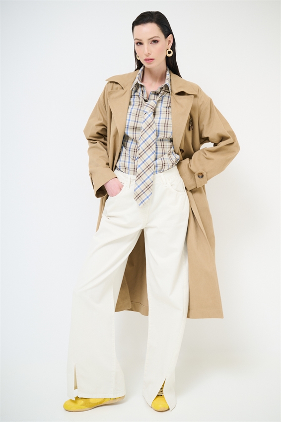 PANTALONE DRITTO CON SPACCHI IN GABARDINA MEDIA BURRO