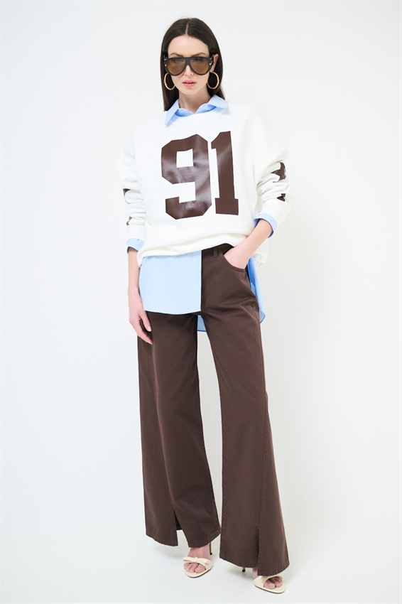 PANTALONE DRITTO CON SPACCHI IN GABARDINA MEDIA MORO