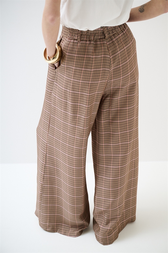 PANTAPALAZZO A QUADRO CON ELASTICO DIETRO NOCCIOLA