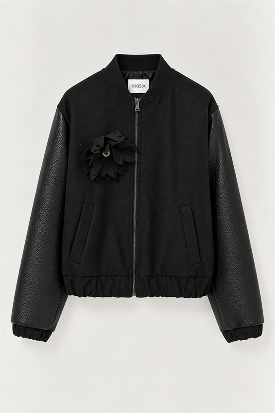 BOMBER MANICHE ECOPELLE CON SPILLA