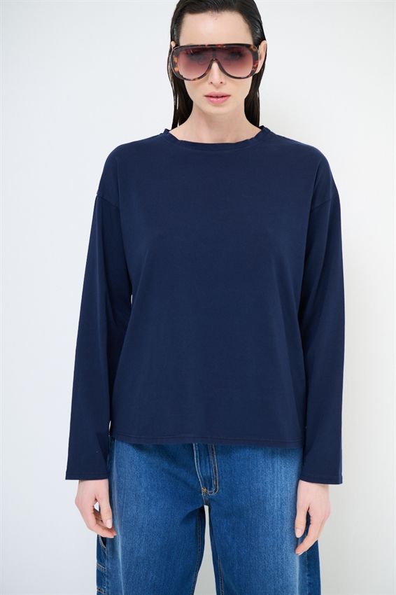 T-SHIRT COTONE MANICA LUNGA CALATA NAVY
