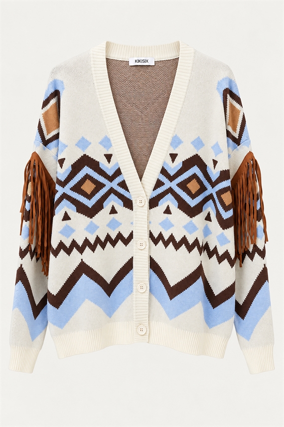 CARDIGAN SCOLLO V JACQUARD ETNICO