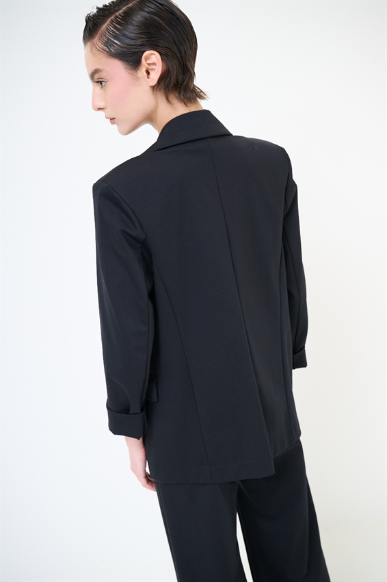 GIACCA BASIC PUNTO MILANO CON PATTINE E SPILLE NERO