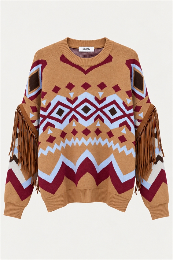 MAGLIA JACQUARD VISCOSA CON FRANGE