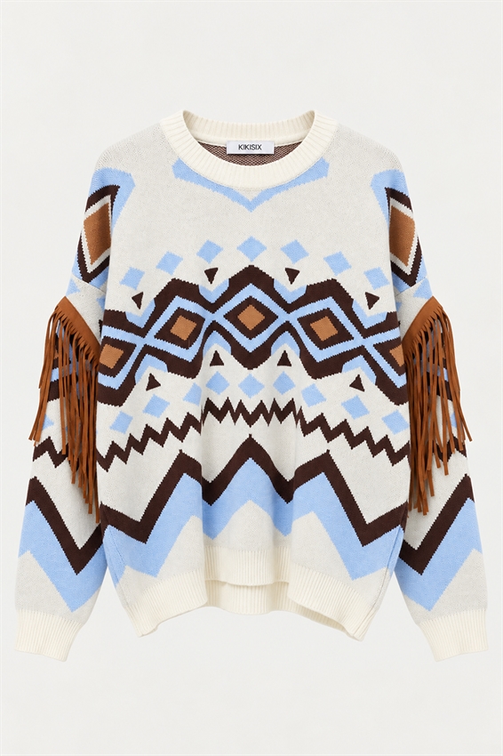 MAGLIA JACQUARD VISCOSA CON FRANGE