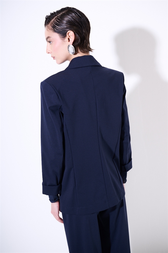 GIACCA BASIC PUNTO MILANO CON PATTINE E SPILLE BLU