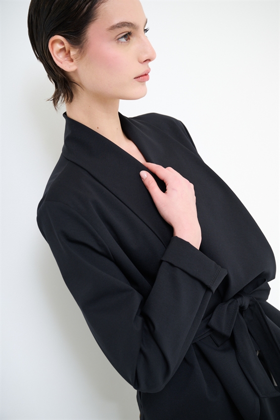 GIACCA KIMONO CON CINTURA IN PUNTO MILANO NERO