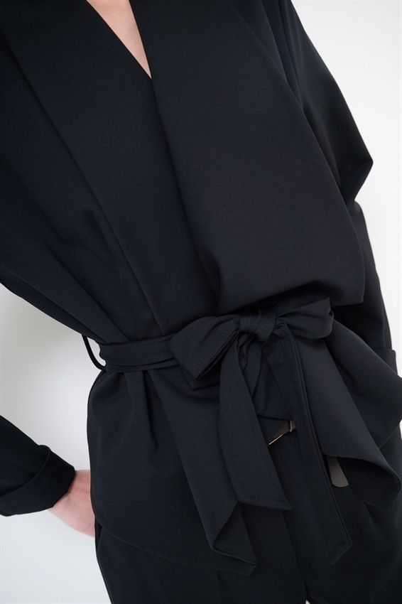 GIACCA KIMONO CON CINTURA IN PUNTO MILANO NERO
